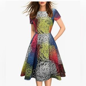 Patchwork Pockets Puffy Swing Casual Party Dress
NWOT
B1